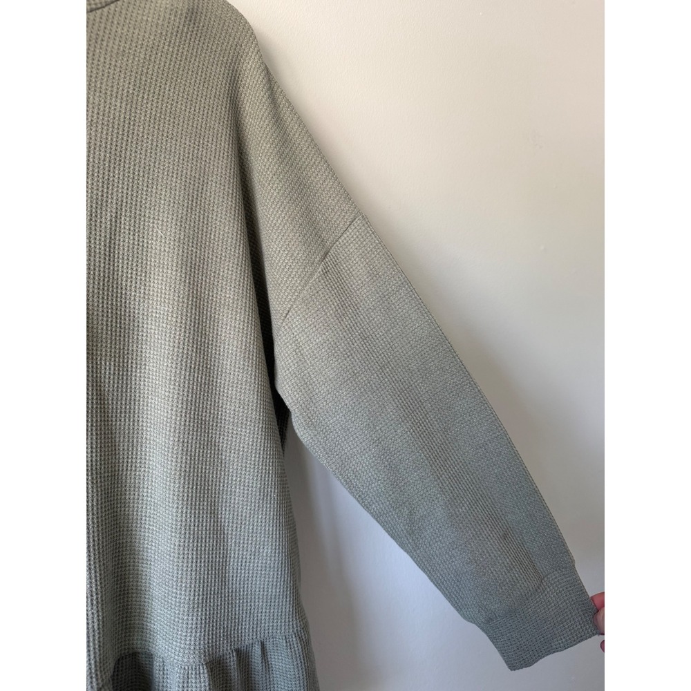 Wishlist Hoodie Large Sage Green Waffle‎ Knit Ruffle Peplum Oversized Thermal - Picture 7 of 11